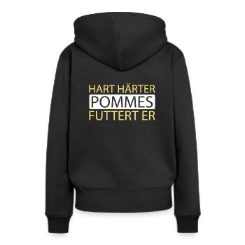Français frites frites - Sweat à capuche Premium bio Femme - noir - Dos - Julia (174cm)