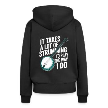Banjo - Frauen Premium Bio Hoodie - Schwarz - Hinten - Julia (174cm)