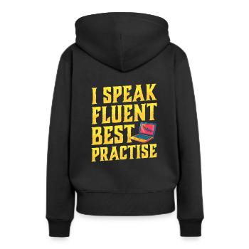 Consultant - Sweat à capuche Premium bio Femme - noir - Dos - Julia (174cm)