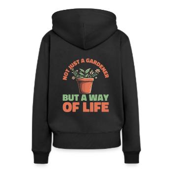 Gärtner - Frauen Premium Bio Hoodie - Schwarz - Hinten - Julia (174cm)