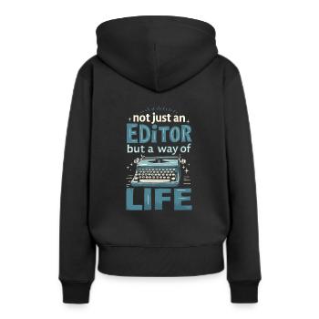 Éditeur - Sweat à capuche Premium bio Femme - noir - Dos - Julia (174cm)