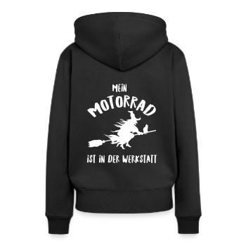 Hexe Motorrad Besen - Frauen Premium Bio Hoodie - Schwarz - Hinten - Julia (174cm)
