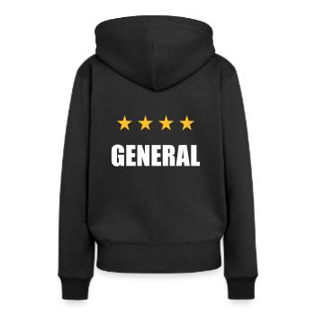 ★ Designfarben änderbar ★ General (4 Sterne) - Frauen Premium Bio Hoodie - Schwarz - Hinten - Julia (174cm)