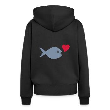 ★ Designfarben änderbar ★ Fisch, Herz, Luftblase - Frauen Premium Bio Hoodie - Schwarz - Hinten - Julia (174cm)