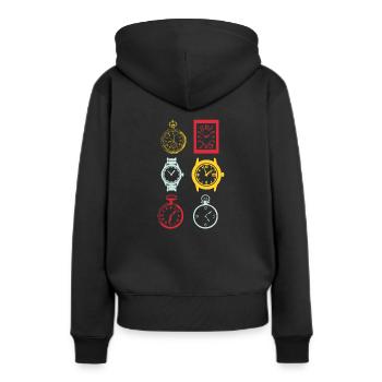Uhren - Frauen Premium Bio Hoodie - Schwarz - Hinten - Julia (174cm)