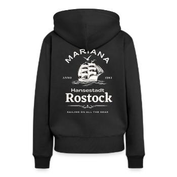 Rostock Hansestadt-Mariana- Schiff & Möwen-Hanse - Frauen Premium Bio Hoodie - Schwarz - Hinten - Julia (174cm)