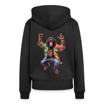 happy tanzender Affe im Hippie Style mit Brille - Frauen Premium Bio Hoodie - Schwarz - Hinten - Julia (174cm)