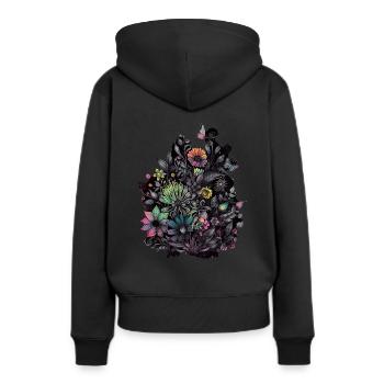 Flower Power - Frauen Premium Bio Hoodie - Schwarz - Hinten - Julia (174cm)