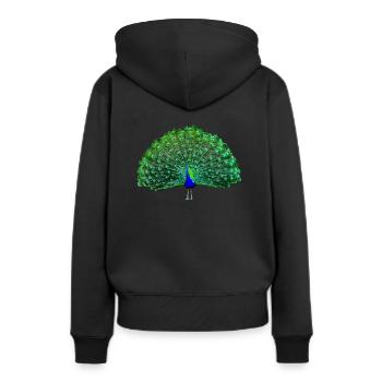 Vert paon, bleu - Sweat à capuche Premium bio Femme - noir - Dos - Julia (174cm)