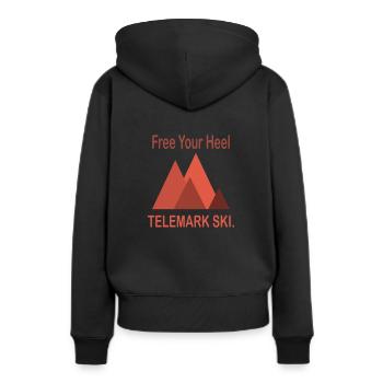 Telemark Ski Ferse Frei - Free your Heel Skifahren - Frauen Premium Bio Hoodie - Schwarz - Hinten - Julia (174cm)