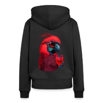 roter Ara Papagei mit Drink und funky Brille - Frauen Premium Bio Hoodie - Schwarz - Hinten - Julia (174cm)
