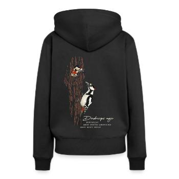 Pic tacheté avec des petits - Sweat à capuche Premium bio Femme - noir - Dos - Julia (174cm)