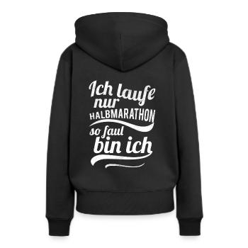Geschenk für Läufer - Nur Halbmarathon - Frauen Premium Bio Hoodie - Schwarz - Hinten - Julia (174cm)