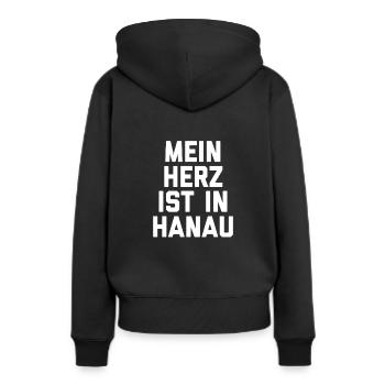 Mein Herz ist in Hanau - Frauen Premium Bio Hoodie - Schwarz - Hinten - Julia (174cm)