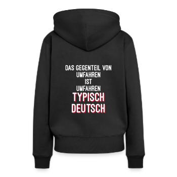 Wortwitz umfahren Deutsch - Frauen Premium Bio Hoodie - Schwarz - Hinten - Julia (174cm)