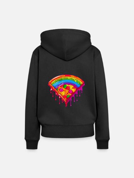 Regenbogen Pizzastück - Frauen Premium Bio Hoodie - Schwarz