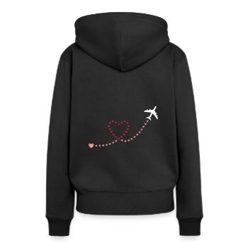 ★ Couleurs de conception modifiables ★ Avion, coeurs - Sweat à capuche Premium bio Femme - noir - Dos - Julia (174cm)