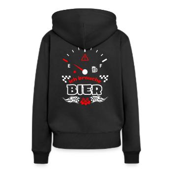 Bier Tankanzeige Spruch- Ich brauche Bier - Frauen Premium Bio Hoodie - Schwarz - Hinten - Julia (174cm)