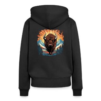 Bison - Frauen Premium Bio Hoodie - Schwarz - Hinten - Julia (174cm)