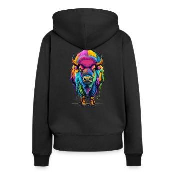 Bison - Frauen Premium Bio Hoodie - Schwarz - Hinten - Julia (174cm)