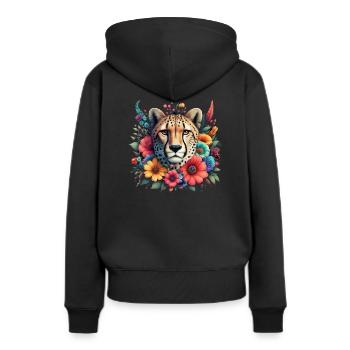 Guépard Fleurs de guépard - Sweat à capuche Premium bio Femme - noir - Dos - Julia (174cm)