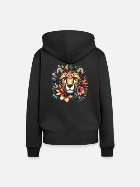 Cheetah Gepard Blumen - Frauen Premium Bio Hoodie - Schwarz