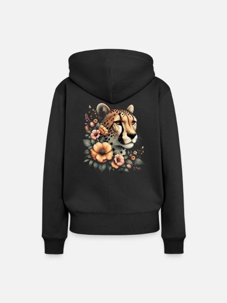 Cheetah Gepard Blumen - Frauen Premium Bio Hoodie - Schwarz