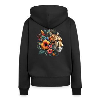Guépard Fleurs de guépard - Sweat à capuche Premium bio Femme - noir - Dos - Julia (174cm)