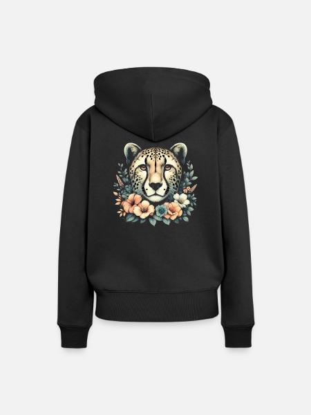 Cheetah Gepard Blumen - Frauen Premium Bio Hoodie - Schwarz