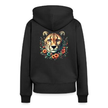Guépard Fleurs de guépard - Sweat à capuche Premium bio Femme - noir - Dos - Julia (174cm)