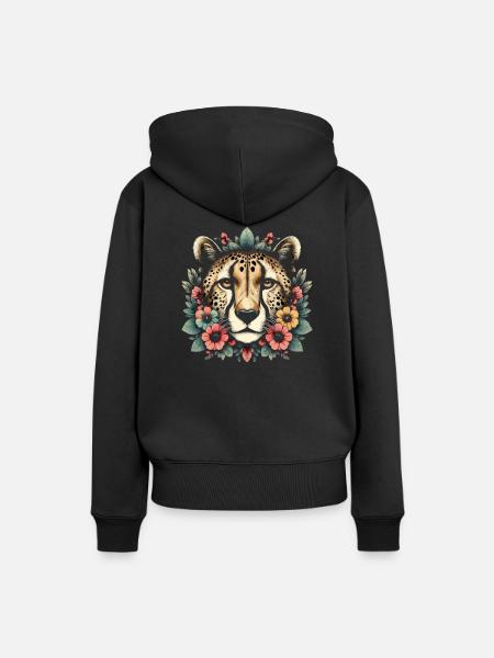 Cheetah Gepard Blumen - Frauen Premium Bio Hoodie - Schwarz