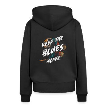 Le blues est vivant Gardez le blues vivant - Sweat à capuche Premium bio Femme - noir - Dos - Julia (174cm)
