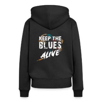 Le blues est vivant Gardez le blues vivant - Sweat à capuche Premium bio Femme - noir - Dos - Julia (174cm)