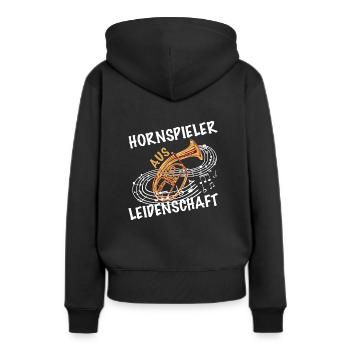 Hornspieler aus Leidenschaft Tenor - Frauen Premium Bio Hoodie - Schwarz - Hinten - Julia (174cm)