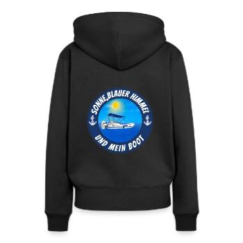 Sonne blauer Himmel und mein Boot - Frauen Premium Bio Hoodie - Schwarz - Hinten - Julia (174cm)