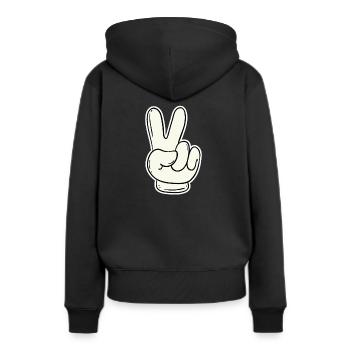 Signe de la main victoire et paix - Sweat à capuche Premium bio Femme - noir - Dos - Julia (174cm)