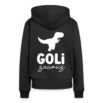 Wöd Goli Saurus beste Goli Patentante Österreich - Frauen Premium Bio Hoodie - Schwarz - Hinten - Julia (174cm)