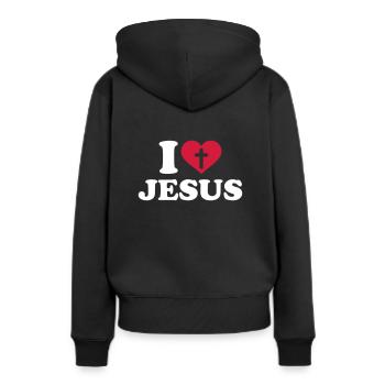 I love Jesus - Frauen Premium Bio Hoodie - Schwarz - Hinten - Julia (174cm)
