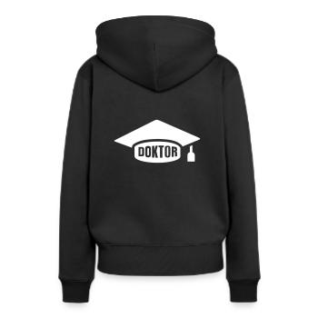 Doktor - Frauen Premium Bio Hoodie - Schwarz - Hinten - Julia (174cm)