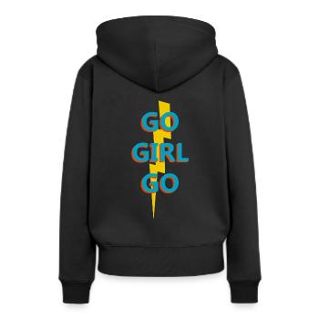 Go Girl Frau Mädchen Woman Female Blitz Motivation - Frauen Premium Bio Hoodie - Schwarz - Hinten - Julia (174cm)