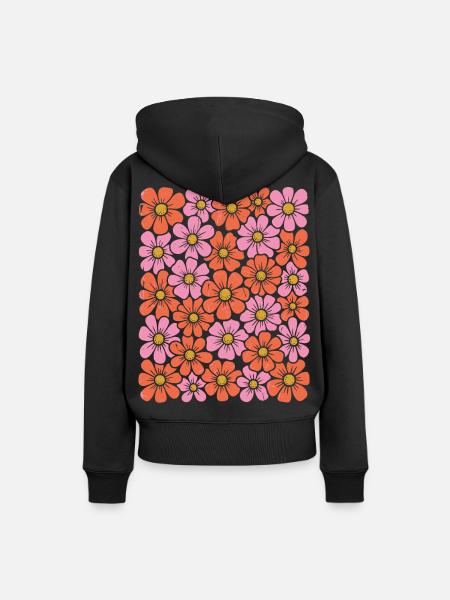 Pink-Orange Blüten Muster - Frauen Premium Bio Hoodie - Schwarz