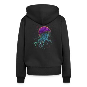Qualle - Frauen Premium Bio Hoodie - Schwarz - Hinten - Julia (174cm)