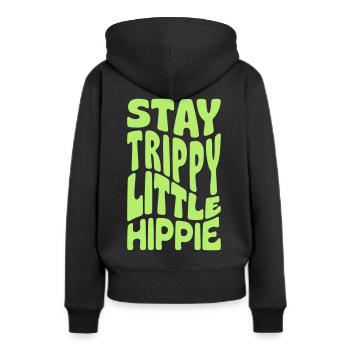 Restez trippy petit hippie - Sweat à capuche Premium bio Femme - noir - Dos - Julia (174cm)