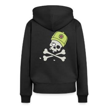 Totenkopf mit Cap - Frauen Premium Bio Hoodie - Schwarz - Hinten - Julia (174cm)