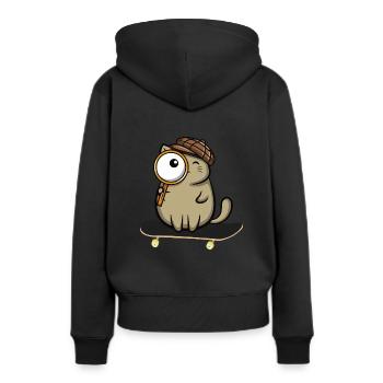 Detektiv Katze auf einem Skateboard mit Lupe - Frauen Premium Bio Hoodie - Schwarz - Hinten - Julia (174cm)