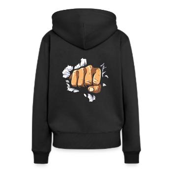 Boxer Faust Faustschlag Wand boxen Kraft Wut K.O - Frauen Premium Bio Hoodie - Schwarz - Hinten - Julia (174cm)