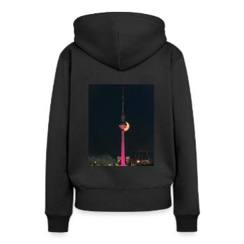 Tour de télévision rose de Berlin avec grande lune - Sweat à capuche Premium bio Femme - noir - Dos - Julia (174cm)