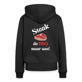 Steak le barbecue mais sur un t-shirt barbecue - Sweat à capuche Premium bio Femme - noir - Dos - Julia (174cm)