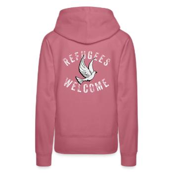 Refugees Welcome Friedenstaube Distress - Frauen Premium Bio Hoodie - Malve - Hinten - Isabella (175cm)