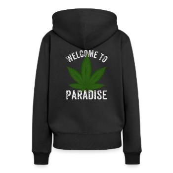 Bienvenue sur Paradise Cannabis Cannabis Marijuana Cannabis - Sweat à capuche Premium bio Femme - noir - Dos - Julia (174cm)